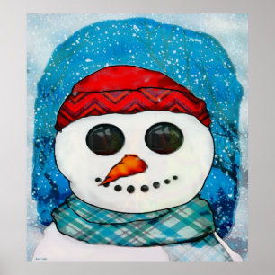 Poster Reflete a Arte Folclórica de Snowman de Natal