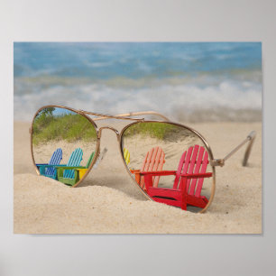 Poster Reflexão da cadeira de praia nos óculos de sol