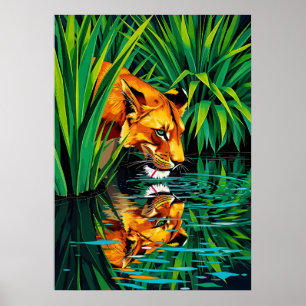 Poster Reflexão da Lionesidade Selvagem - Arte da Água Vi