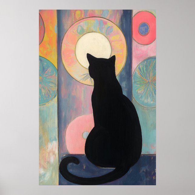 Poster Reflexão de Gato Negro: Elegância de Abstrato - Po (Frente)