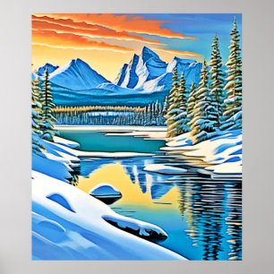 Poster Reflexão de Montanha Snowy