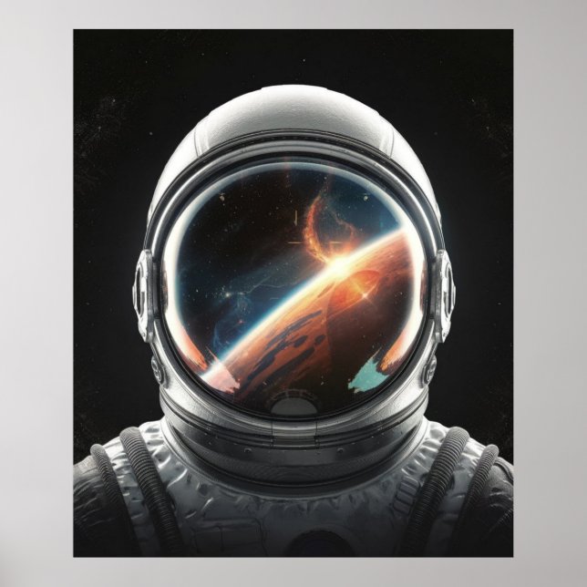 Poster Reflexão do Capacete de Astronauta do Universo (Frente)
