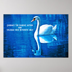 Poster Reflexão do Cisne de Cotação Inspiracional Azul e
