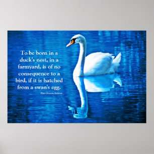 Poster Reflexão do Cisne de Cotação Inspiracional Azul e