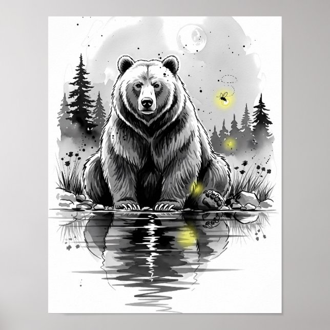 Poster Reflexão do Urso da Floresta Whimsical (Frente)