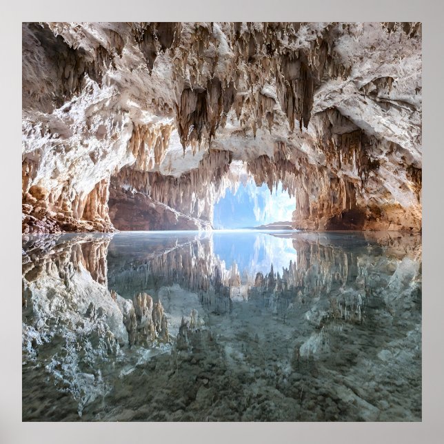 Poster Reflexão Perfeita - Lago Caverna Ainda Subterrâneo (Frente)