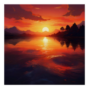 Pôster Reflexão Sunset Sobre Águas Calmas - Serenidade Qu