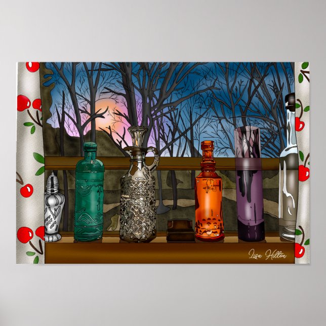 Poster Reflexão | Vaso de vidro colorido na ladeira (Frente)