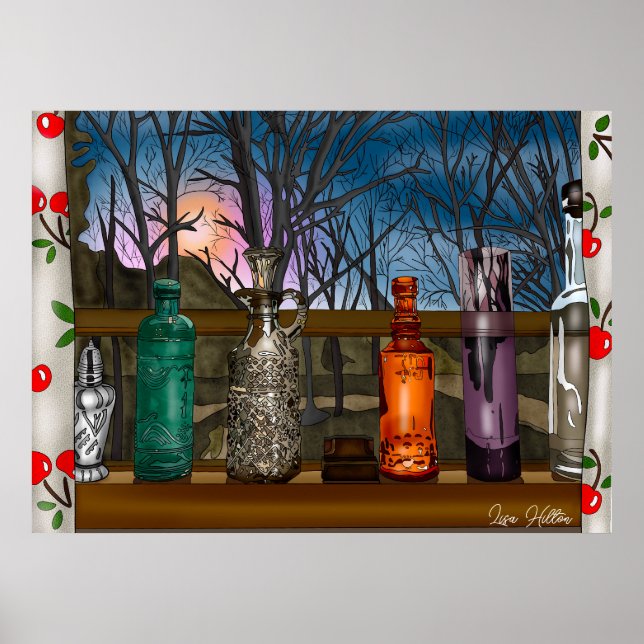 Poster Reflexão | Vaso de vidro colorido na ladeira (Frente)