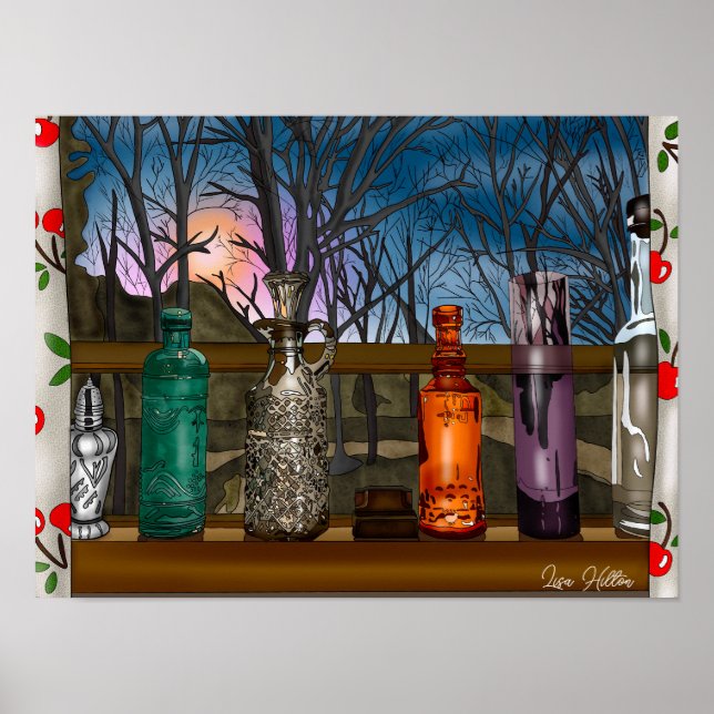 Poster Reflexão | Vaso de vidro colorido na ladeira (Frente)