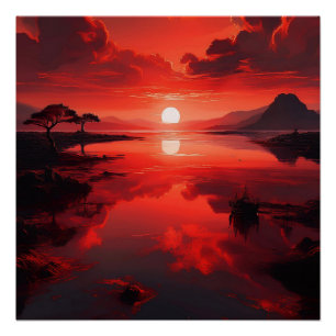 Pôster Reflexão Vermelha Branca com o Sol - Arte Cênica