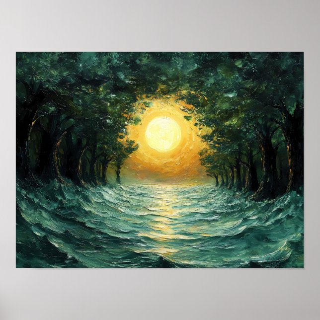 Poster Reflexo da Floresta ao Pôr do Sol – Sol Dourado Ab (Frente)