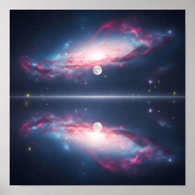 Poster Reflexo da Galáxia Sob o Céu Cósmico Iluminado pel (Frente)