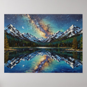 Poster Reflexo da Montanha à Meia-Noite