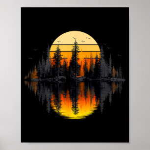 Poster Reflexo das árvores da natureza retrô pôr do sol f