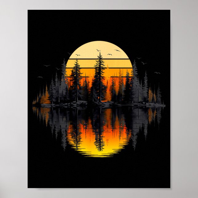 Poster Reflexo das árvores da natureza retrô pôr do sol f (Frente)