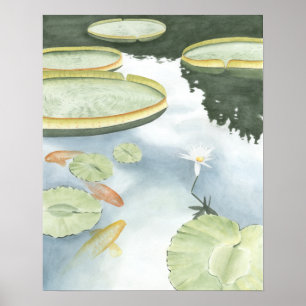Pôster Reflexo de Koi Pond com Peixes e Lírios