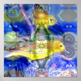 Poster Reflexões da Natureza I - Aves Douradas e Azuis