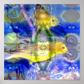 Poster Reflexões da Natureza I - Aves Douradas e Azuis