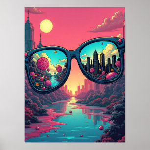 Poster Reflexões de Dois Mundos: Óculos de sol de Pop