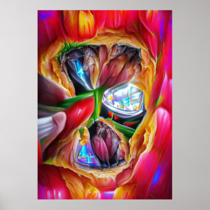 Poster Reflexões Vibrantes de Tulipas de Abstrato