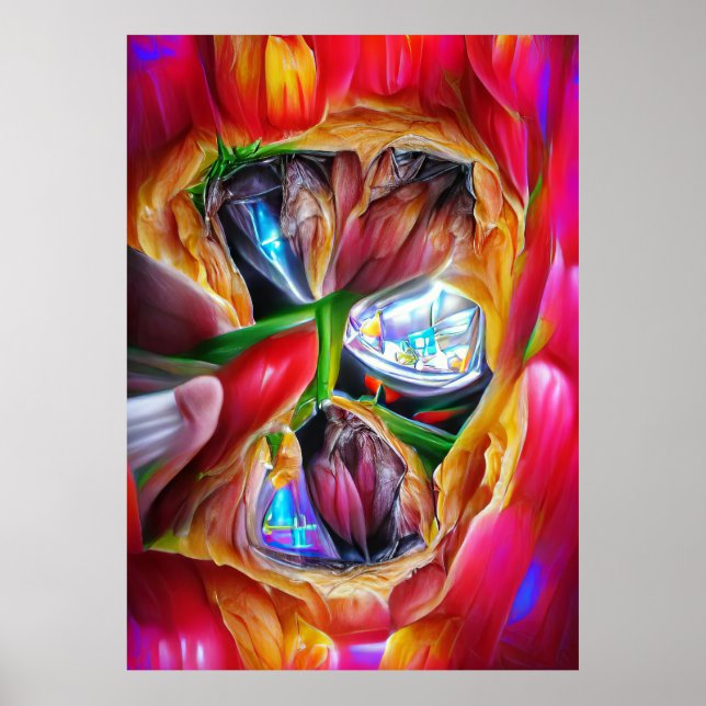 Poster Reflexões Vibrantes de Tulipas de Abstrato (Frente)