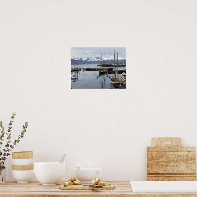 Poster Reflexos de Navios Altos no Porto do Norte da Islâ (Cozinha)