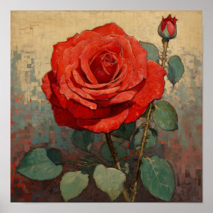 Poster Reforma de Casa Arte Botânica Floral Rosa Antiga