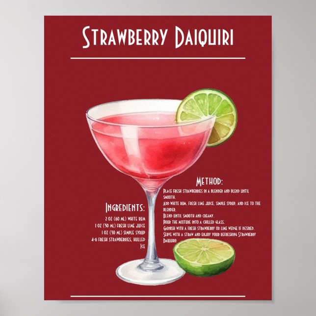 Poster Refrescando Bar de receitas de morango Daiquiri (Frente)