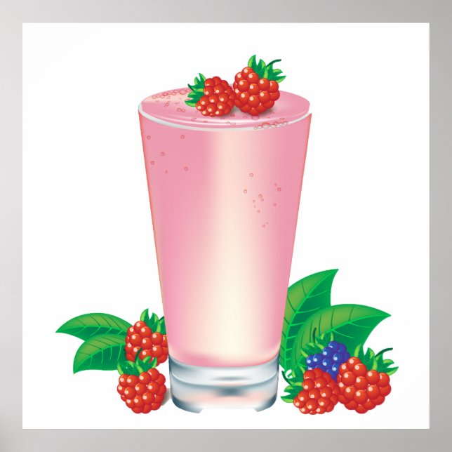 Poster Refrescando Berry Smoothie Bebida Rosa (Frente)