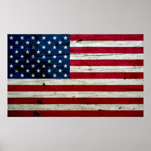 Pôster Refrigere a madeira afligida da bandeira americana
