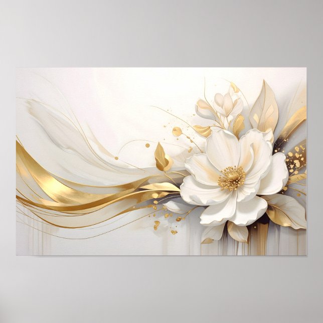 Poster  Regal Abstraction: A White Rose Embracing Golden  (Frente)