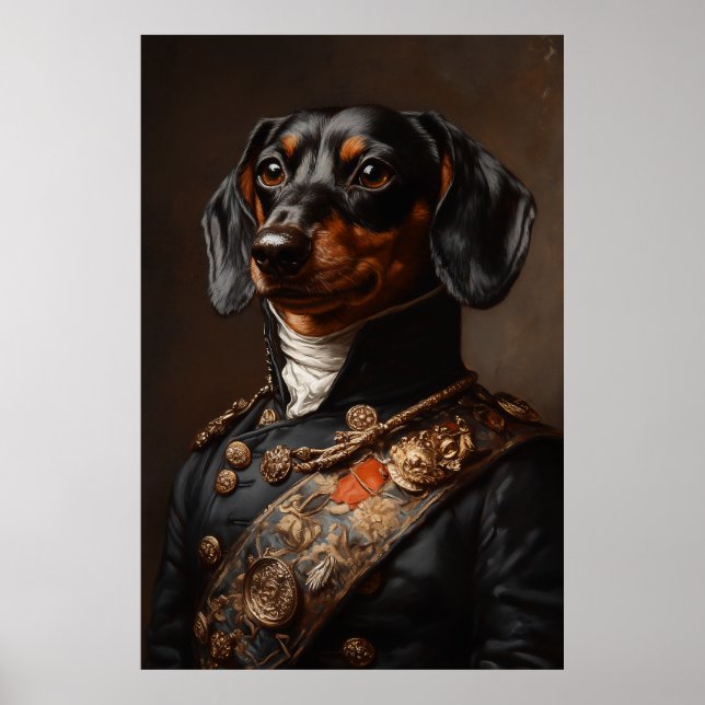 Poster Regal Dachshund no Uniforme Militar Napoleônico (Frente)