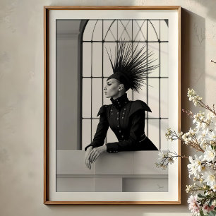 Poster Regal Gaze: Moda Monocromática Avant-Garde