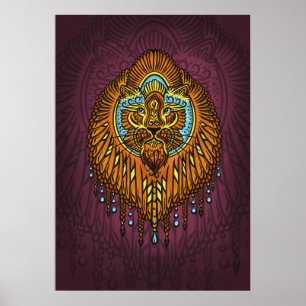 Poster Regal Spirit Lion   Ornamentado Tribal Mandala Roa