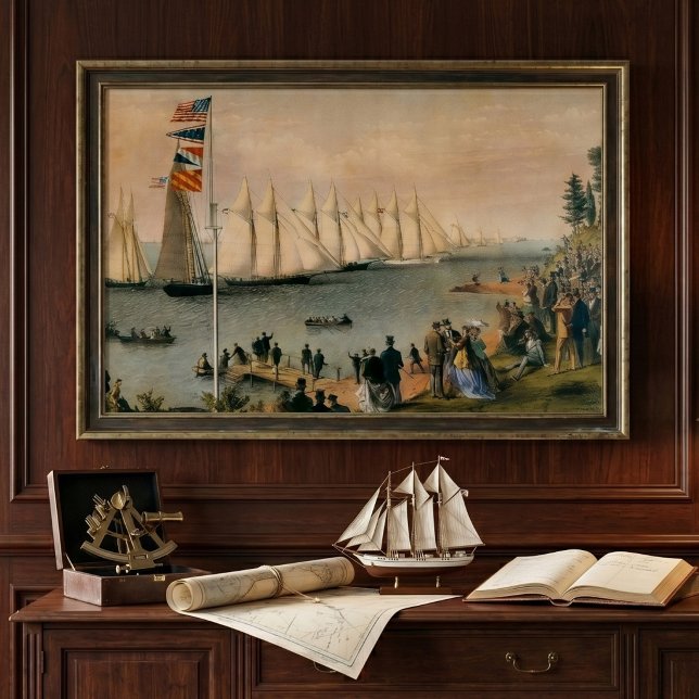 Pôster Regata do Clube de Iate de Nova York, Marítimo Vin (The New York Yacht Club Regatta. Originally published by Currier & Ives, 1869.)