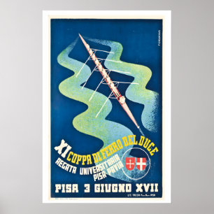 Poster Regata Universitária Pisa-Pavia Itália Corridas de