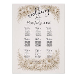 Pôster Regency Botanical Engraving Wedding Seating Chart