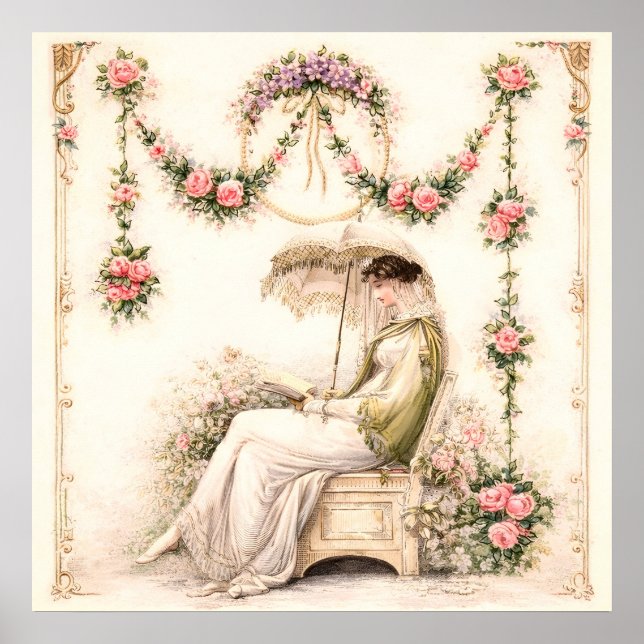 Poster Regency Rose Garden Reading Lady (Frente)