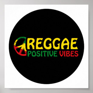 Poster Reggae Music com vibrações positivas e bandeira de