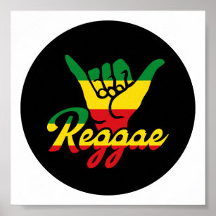 Poster Reggae Shaka Mãos com cores reggae
