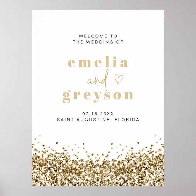 Poster Regina Glam Yellow Dourados Sequins Boas-vindas (Frente)