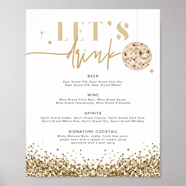 Poster REGINA Yellow Gold Disco Let's Drink Bar Menu Pos (Frente)