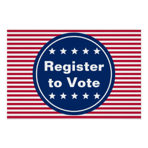Pôster Registre-se para votar branco vermelho e azul risc
