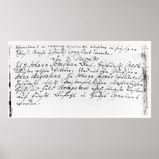 Pôster Registro do casamento de Bach com Anna (Frente)