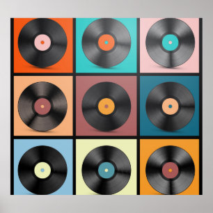 Poster Registros de vinilo: conjunto retrô LP.