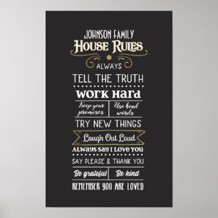 Poster Regras da Casa com Nome da Família Dourado