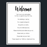 Poster Regras da Casa de Férias Modelo de Texto Preto e B<br><div class="desc">Bem-vindo aparece em um roteiro preto no topo desta casa regras poster para uma casa alugada de curta duração. Uma breve instrução de abertura está abaixo do script. Depois, há oito regras de casa para uma casa de aluguel de curta duração. Todo o texto é preto. Todo o texto pode...</div>