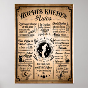Poster Regras da Cozinha das Bruxas Vintage Halloween