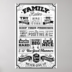 Poster Regras da família preto e branco